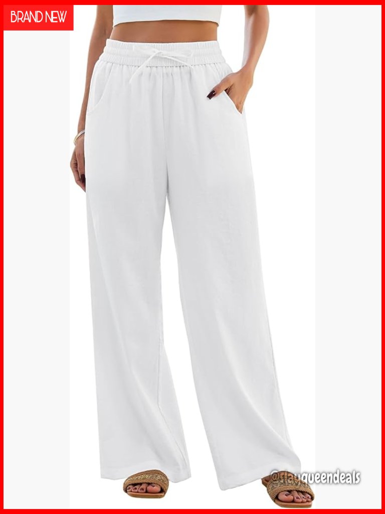 Women Wide Leg Elastic Waist Palazzo Summer Pants With Pockets